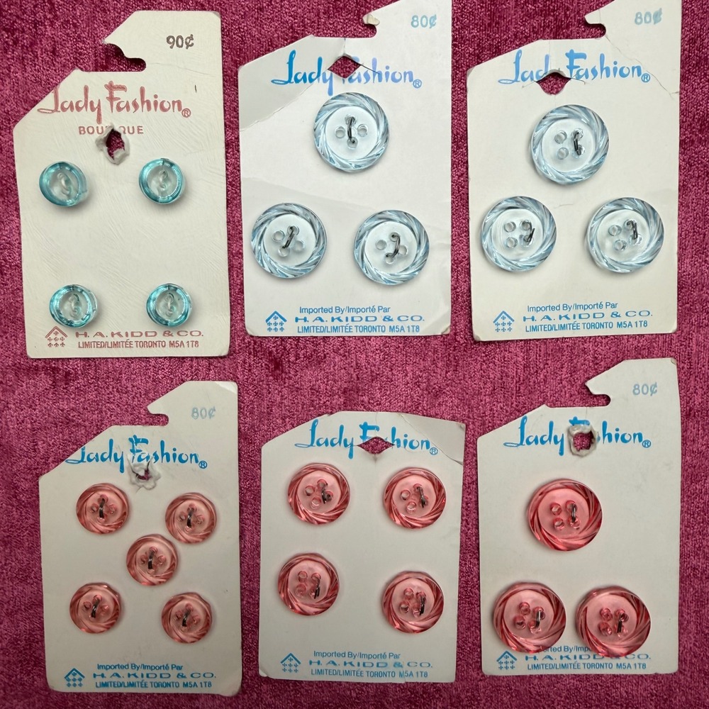 Lady Fashion Vintage Buttons‎ Lot Pink Blue Swirl Pastel Retro Notions NIP 22pc